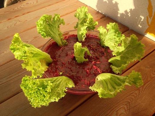 Gratinált cukkini szőlő mártással, némi datolyával és zellerrel, levélzölddel körítve.